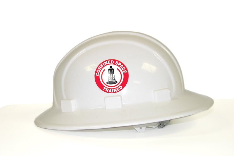 Accuform Signs LHTL114 Adhesive Vinyl Hard Hat Decal, Legend"CONFINED Space Trained" with Graphic, 2-1/4" Diameter, Red/Black on White (Pack of 10) - Image 2